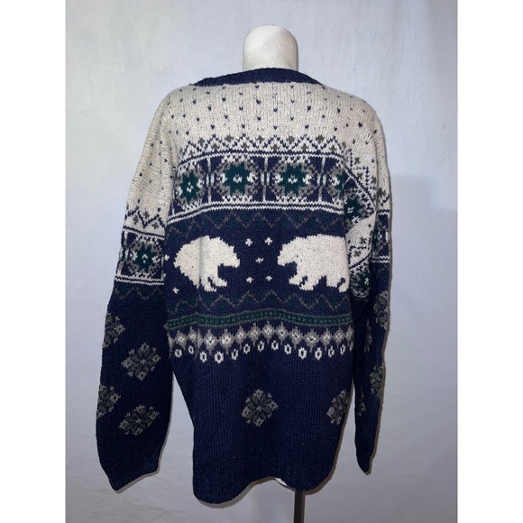 L.L. Bean Mens XXL Tall Wool Silk Polar Bear Fair Isle Crewneck Sweater Blue - Picture 4 of 8